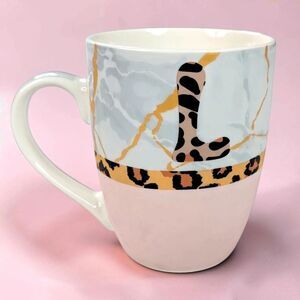 Letter L Initial Mug Coffee Tea Monogram Leopard Print Pink Marble